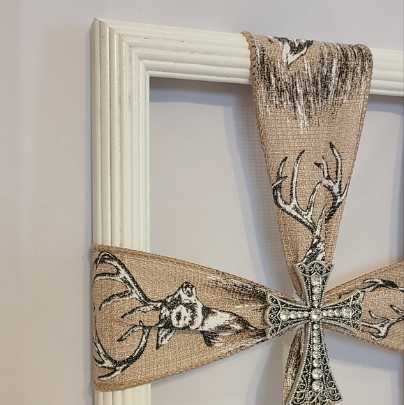 Frame Cross Art Hunting White Silver Cross Handmade Large - Picture 4 of 8